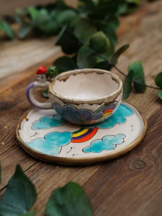 Handmade Design Ceramic Turkish Coffee Set Rainbow