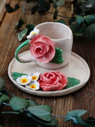 Handcraft Design Ceramic Mug Set Pink Flower