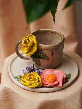 Handcraft Design Ceramic Large Flower Mug Set