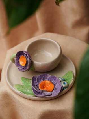 Handmade Design Ceramic Floral Turkish Coffee Set