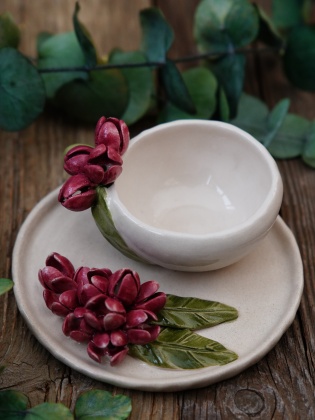 Handmade Design Ceramic Flowered Turkish Coffee Set