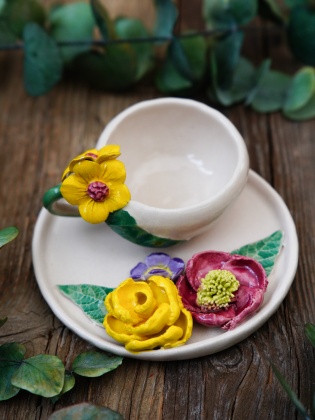 Handmade Design Ceramic Floral Turkish Coffee Set