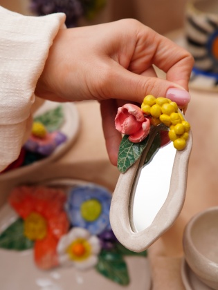 Handmade Ceramic Mirror wit Flowers