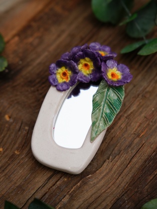 Handmade Ceramic Floral Mirror Purple