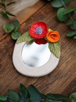 Handmade Ceramic Floral Mirror Red