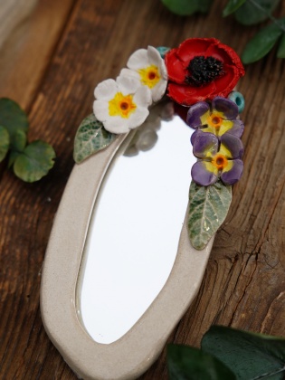 Handmade Ceramic Floral Mirror Poppy Flower