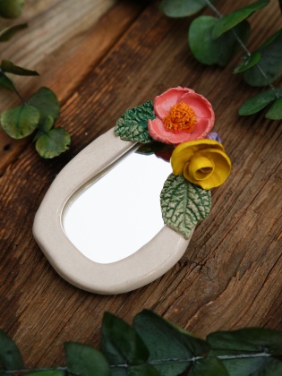 Handmade Ceramic Floral Mirror Pink Rose