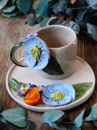 Handcraft Design Ceramic Mug Set Blue Flowers