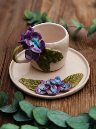 Handcraft Design Ceramic Mug Set Purple Flowers