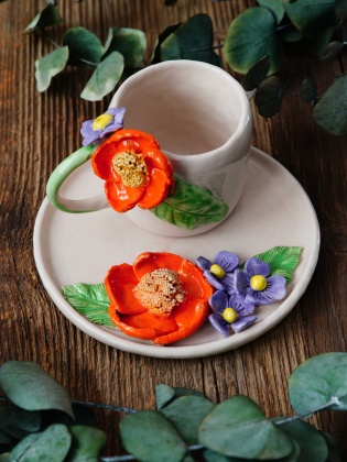 Handcraft Design Ceramic Mug Set Flowers