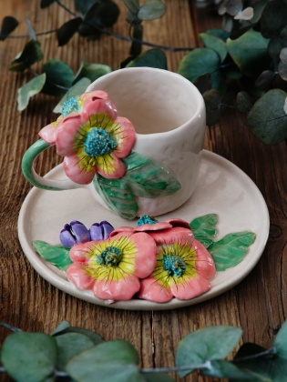 Handcraft Design Ceramic Mug Set Flowers