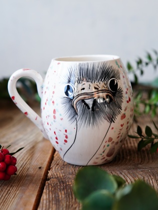 Handmade Tile Mug Ostrich