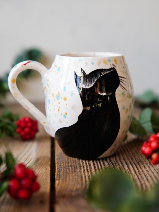 Handmade Tile Mug Black Cat