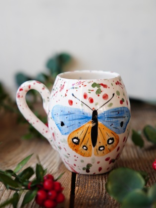 Handmade Tile Mug Butterfly