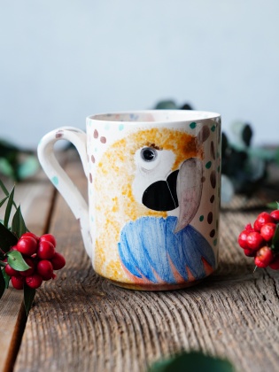 Handmade Tile Mug Parrot