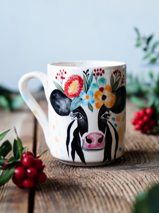 Handmade Tile Mug Cow