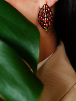 Handmade Design Silver Earrings with Coral