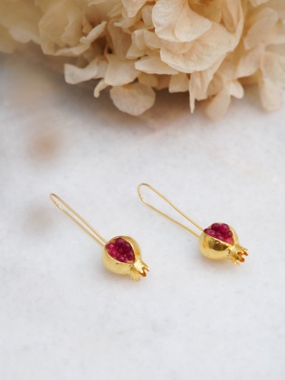 Handmade Design Brass Earrings With Pomegranate Design