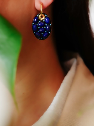 Handmade Design Silver Earrings With Lapis Lazuli Stone