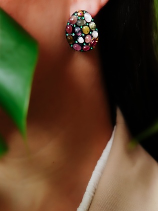 Handmade Design Silver Earrings With Tourmaline Stone