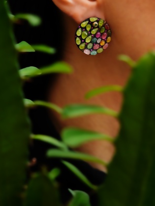 Handmade Design Silver Earrings with Tourmaline and Peridot Stones