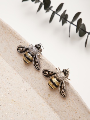 Handmade Design Silver Earrings With Bee Desing