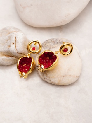 Handmade Design Brass Earrings With Pomegranate Design