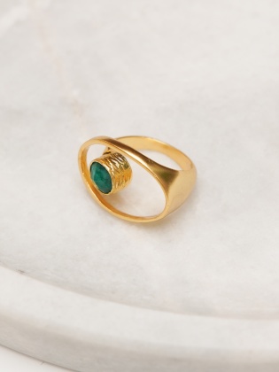 Handmade Design Brass Ring With Emerald Stone