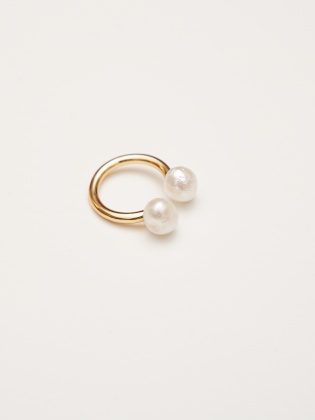 Handmade Design Silver Ring with Double Pearls