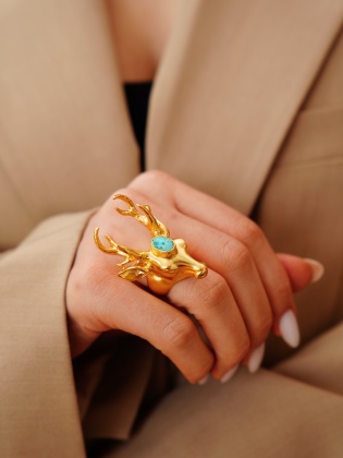 Handmade Design Brass Ring With Turquoise Stone