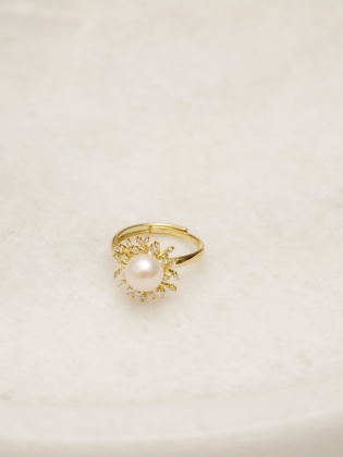 Handmade Flower Design Silver Ring with Pearl