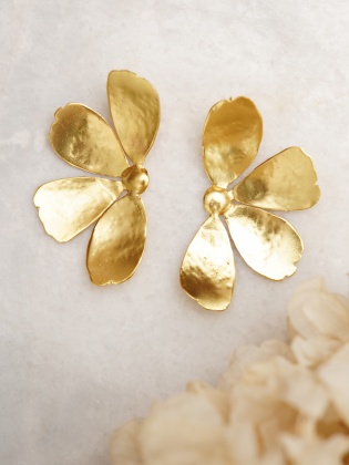 Handmade Flower Design Brass Earrings