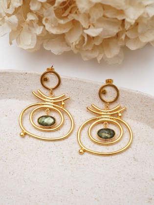 Handmade Design Brass Earrings With Labradorite Stone