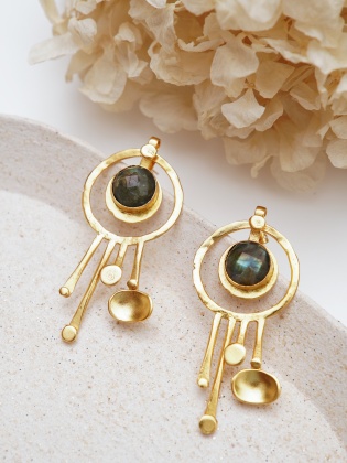 Handmade Design Brass Earrings With Labradorite Stone