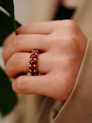 Handmade Design Full Round Garnet Stones Silver Ring