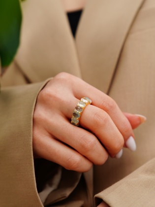 Handmade Design Full Round Silver Ring With Aqua Marine Stones