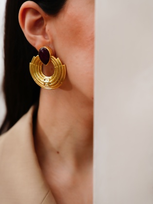 Handmade Brass Earrings with Ruby Stone