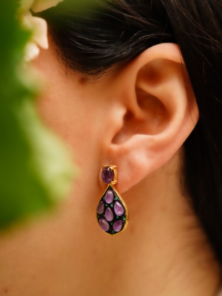 Handmade Design Silver Earrings With Amethyst Stones