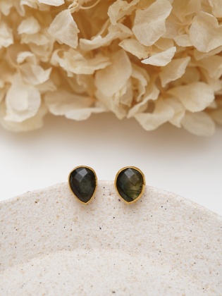 Brass Earrings with Labradorite Stone