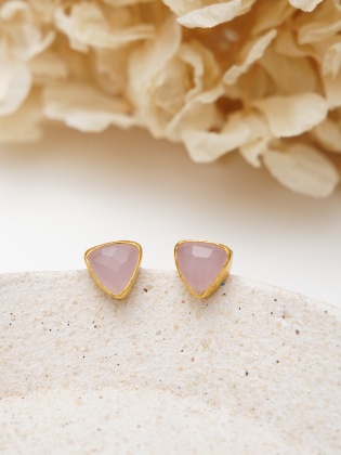 Rose Quartz Stone Brass Earrings