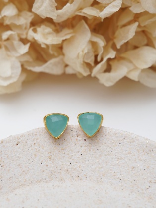 Akua Chalcedony Stone Brass Earrings