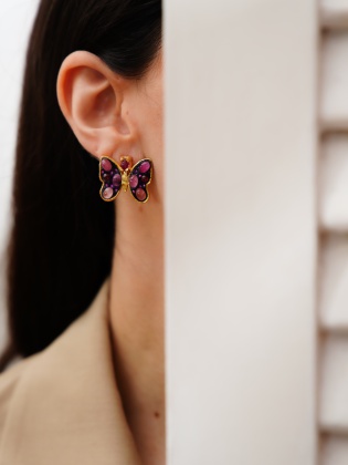 Silver Earrings with Butterfly Design with Tourmaline Stone