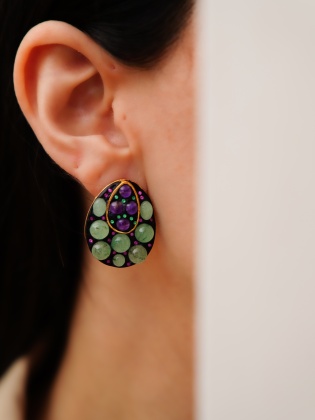 Silver Earrings with Aventurine and Amethyst Stones